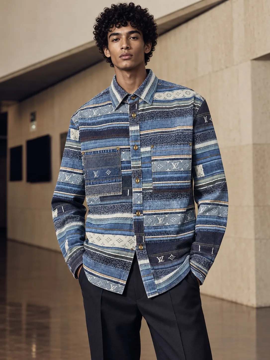 Louis Vuitton/Louis Vuitton jacquard striped denim shirt